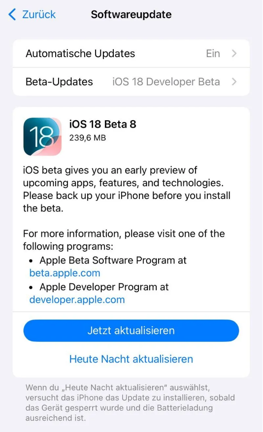 济源苹果手机维修分享苹果 iOS / iPadOS 18 开发者预览版 Beta 8 发布 